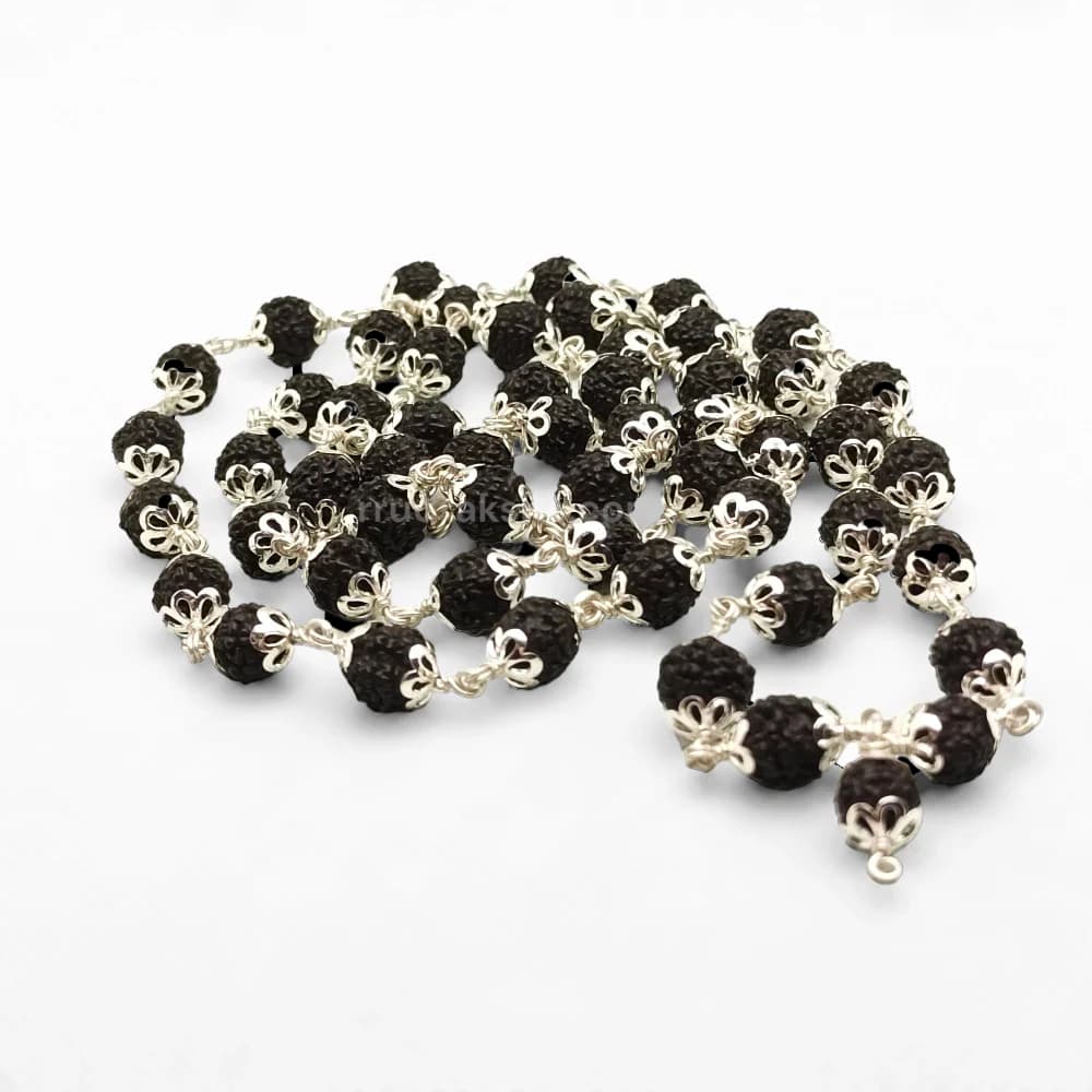 5 Mukhi Rudraksha Silver Mala with 54 Beads (Unisex)